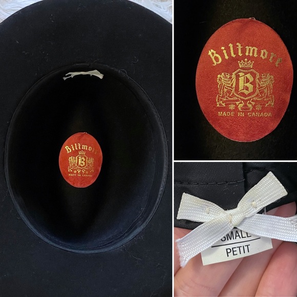Vintage BILTMORE 🇨🇦 Black Soft Felt Classic Fedora Hat, Small - Picture 14 of 16